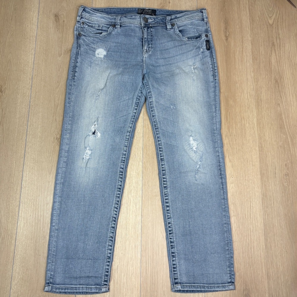 Silver Jeans Co Sam Boyfriend Distressed Light Wash Denim Jeans W31 L28 Mid Rise